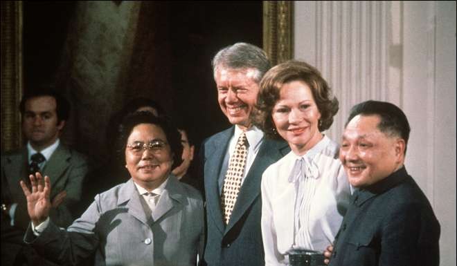 China’s Deng Xiaoping and his wife Cho Lin meet US President Jimmy Carter and his wife Rosalynn in 1979. Photo: AFP