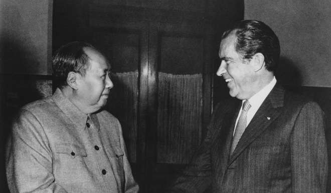 Chinese Communist Party leader Mao Zedong and US President Richard Nixon meet in 1972. Photo: AP