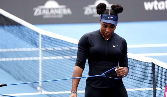 Serena Williams warms up in Auckland, New Zealand, ahead of a practice session for the ASB Classic. Photo: AP