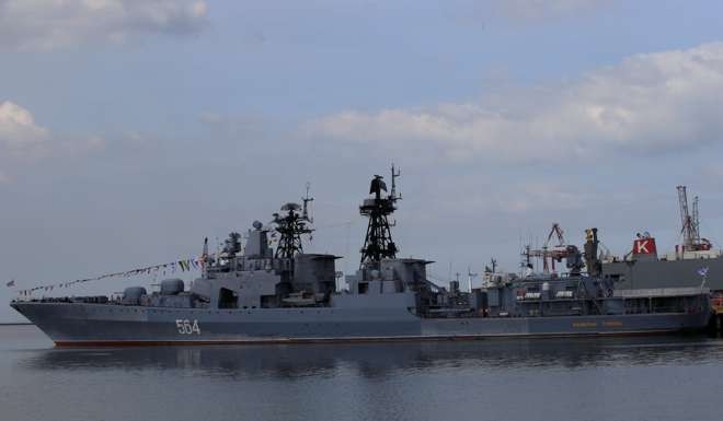 Russian navy vessel, Admiral Tributs, a large anti-submarine ship, is seen as it docks at the south harbour port area in metro Manila. Photo: Reuters