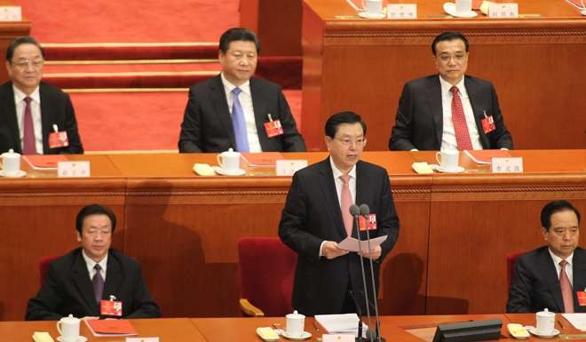 Chairman of the National People’s Congress, Zhang Dejiang, pictured at the Great Hall of the People in Beijing last March. Photo: SCMP Pictures