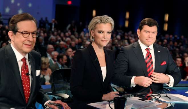 Fox News debate moderators (from left) Chris Wallace, Megyn Kelly and Bret Baier await the start of the January 28 2016 debate among Republican presidential candidates in Des Moines, Iowa. Photo: Reuters