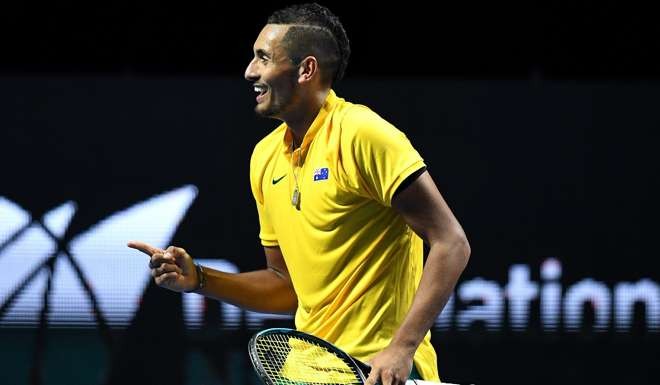 Nick Kyrgios at an exhibition event in Sydney. Photo: EPA