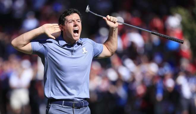 Rory McIlroy reacts to his putt during the 2016 Ryder Cup at the Hazeltine National Golf Club. Photo: EPA