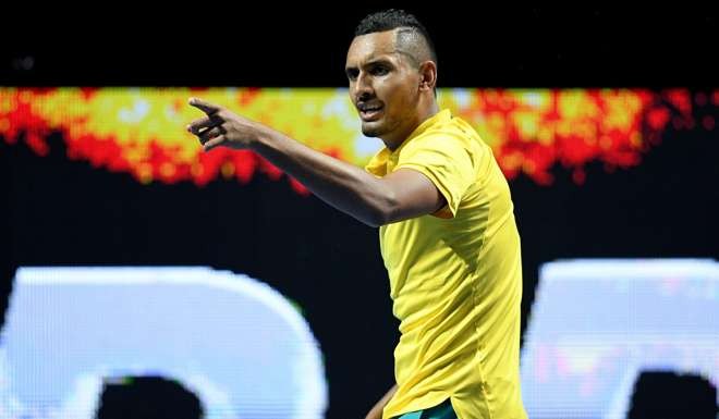 Nick Kyrgios at an exhibition event in Sydney. Photo: EPA