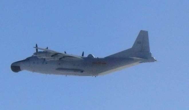 A Chinese Shaanxi Y-8 transport aircraft pictured flying over the Sea of Japan on Monday. Photo: Japan’s Ministry of Defence.