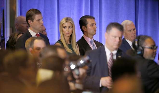 Eric Trump, Ivanka Trump and Donald Trump Jnr. Photo: Xinhua