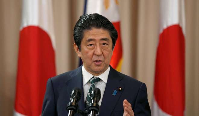 Japanese Prime Minister Shinzo Abe speaks while delivering a joint statement with President Rodrigo Duterte. Photo: Reuters