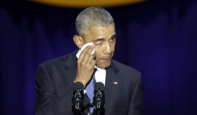 It wasn’t just the president who was wiping way tears during his address. Many in the audience and millions across the country were feeling the same emotion: ‘we’re in for a whole lot of grief under will President-elect Trump. Photo: AFP