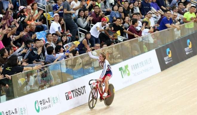Laura Trott in Hong Kong in 2016 for the UCI Track Cycling World Cup. Photo: David Wong.