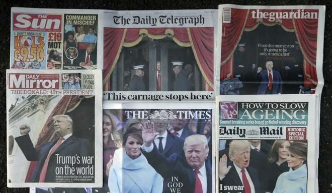 How some of Britain's newspapers reported Trump’s inauguration. Photo: AP