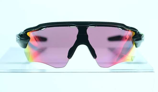 Radar Pace from Oakley & Intel, a Smart Eyewear integrating sports eye wear and smart technology with voice-activated, real-time coaching system, is on display at the 2017 Consumer Electronic Show (CES) in Las Vegas. Photo: AFP