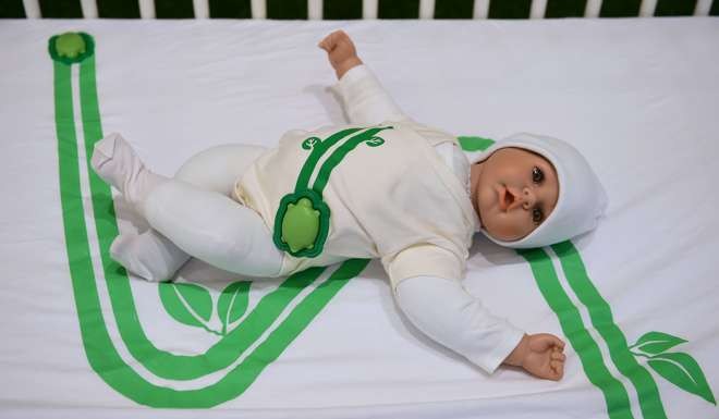 The Mimo Smart Baby Monitor, a device to be placed on the child or on the bed which monitors baby's breathing and activity, is on display at the 2017 Consumer Electronic Show (CES). Photo: AFP