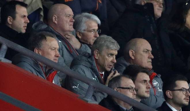 Arsenal manager Arsene Wenger watches from the stands against Southampton. Photo: AFP