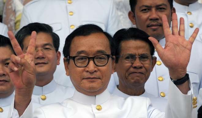 Cambodian opposition leader Sam Rainsy in 2014. Photo: AFP