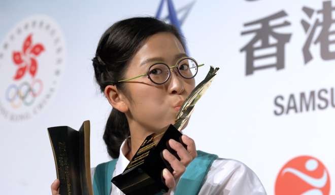 Ng On-Yee with her Sports Stars Awards trophies in 2016. Photo: SCMP/ Nora Tam