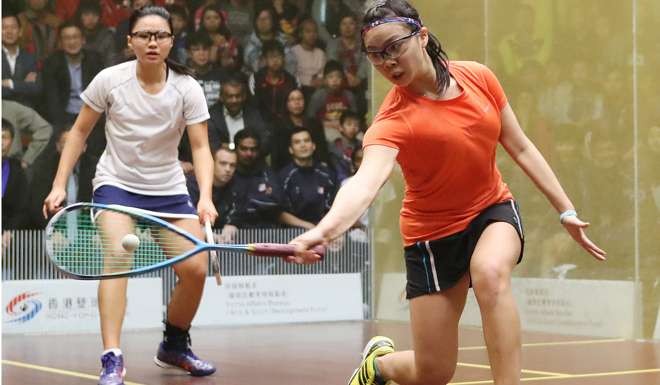 Hong Kong's Cheng Nga-ching plays a forehand against Malaysia’s Andrea Lee.