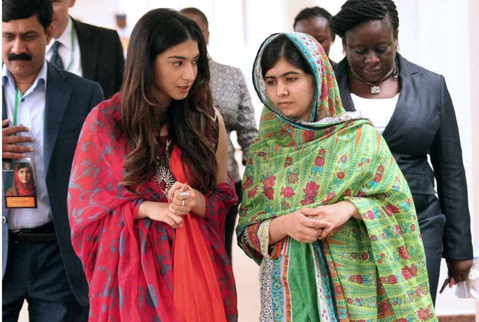 Shahid and Malala at the State House in Abuja, Nigeria, in July 2014. Malala was in the Nigerian capital to visit then president Goodluck Jonathan to urge him to meet with parents of the schoolgirls abducted by militant group Boko Haram. Picture: AFP