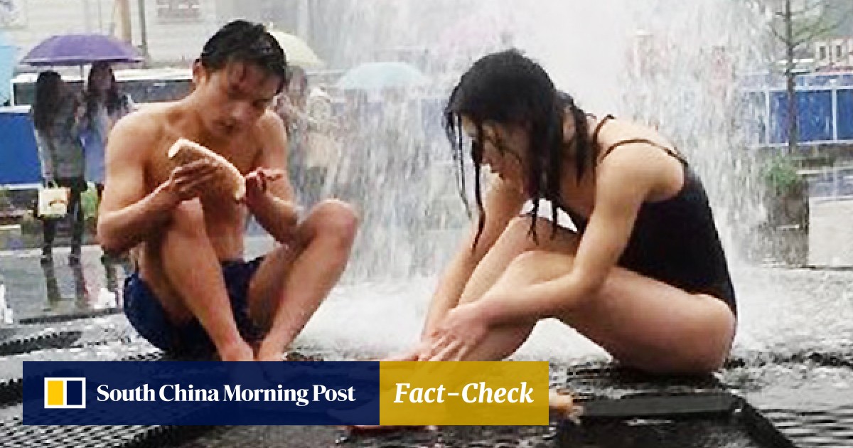Young Chinese couple ignore security guards to bathe in famed fountain |  South China Morning Post